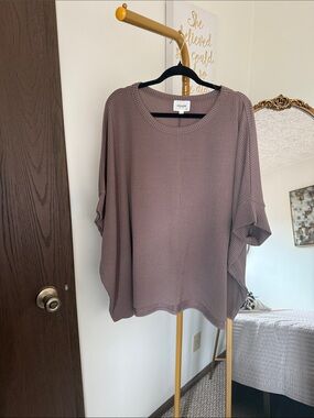 Andree Oversized Waffle-Knit Dolman Top - Taupe Brown
